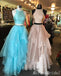 Elegant Two Pieces Light Pink A-line Ruffles Party Dress Long Prom Dresses to Impress ,MB1022