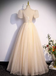 Gorgeous Champagne V Neck Bubble Sleeves A-line Long Party Dress Prom Dresses ,MB1087