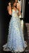 Light Blue Plunging 3D Floral Prom Dresses to Impress ,MB889