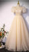 Gorgeous Champagne V Neck Bubble Sleeves A-line Long Party Dress Prom Dresses ,MB1087