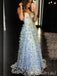 Light Blue Plunging 3D Floral Prom Dresses to Impress ,MB889