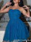 Sexy Blue A-line Tulle Strapless Short Homecoming Dresses , HD232