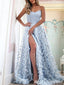 Light Blue Strapless 3D Floral Lace Up Back A-line Prom Dresses to Impress ,MB891