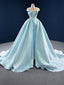 Stylish Blue A-line Illusion Lace up Back Long Party Dress Prom Dresses,MB1090