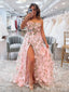 Pink Spaghetti Straps Flower Embroidery A-line Prom Dresses to Impress ,MB892