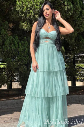 Strapless Green Sweetheart Tiered A-line Prom Dresses to Impress ,MB893