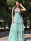 Strapless Green Sweetheart Tiered A-line Prom Dresses to Impress ,MB893