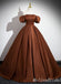 Gorgeous Brown Off Shoulder A-line Lace up Back Long Party Dress Prom Dresses,MB1092