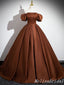 Gorgeous Brown Off Shoulder A-line Lace up Back Long Party Dress Prom Dresses,MB1092