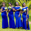 Royal Blue Off Shoulder Mermaid Long Bridesmaid Dresses with Side Slit ,BD206