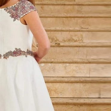 Unique White Satin Beading A- Line Cheap Simple Long Flower Girl Dresses ,FG35