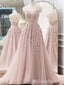 Elegant Lace Appliques Tulle Lace Up Back Evening Gown Long Prom Dresses ,MB232