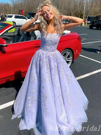 Sexy Elegant Lilac leaf Lace Appliques Lace Up Back A-line Evening Gown Long Prom Dresses,MB279