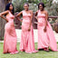 Elegant Pink One Shoulder Simple Cheap Mermaid Long Bridesmaid Dresses ,BD128