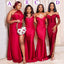 Mismached Red Mermaid Long Cheap V Neck Bridesmaid Dresses ,BD70