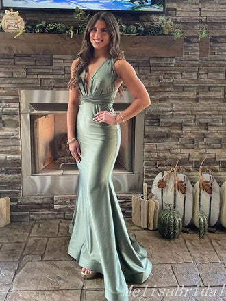Sexy Green Plunging Mermaid Evening Gown Maxi Long Formal Dresses Prom Dresses,MB409