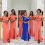 Elegant Orange Off Shoulder Side Slit Simple Cheap Mermaid Long Bridesmaid Dresses ,BD159