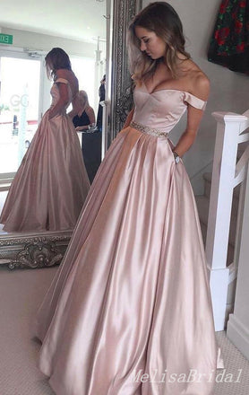 Sexy Elegant Off Shoulder Pink Sweetheart Evening Gown Long Prom Dresses with Pleats,MB266