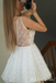 White Illusion Lace A-Line Graduation Party Short Homecoming Dresses, HD439