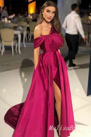 Hot Pink A-line Off-the-shoulder Evening Gown Long Evening Party Prom Dresses,MB815