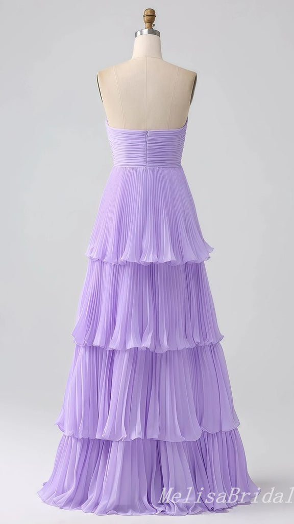 Elegant Strapless Lilac Tiered A-line Long Party Dress Prom Dresses ,MB10933