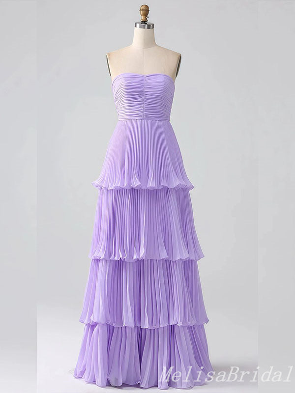 Elegant Strapless Lilac Tiered A-line Long Party Dress Prom Dresses ,MB10933