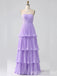 Elegant Strapless Lilac Tiered A-line Long Party Dress Prom Dresses ,MB10933