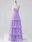 Elegant Strapless Lilac Tiered A-line Long Party Dress Prom Dresses ,MB10933