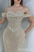 Gorgeous Champagne Off Shoulder Beaded Mermaid Long Party Dress Prom Dresses ,MB10934