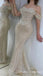 Gorgeous Champagne Off Shoulder Beaded Mermaid Long Party Dress Prom Dresses ,MB10934