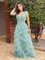 Green Strapless Plunging Tiered Fluffy A-line Prom Dresses to Impress ,MB896