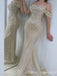 Gorgeous Champagne Off Shoulder Beaded Mermaid Long Party Dress Prom Dresses ,MB10934