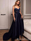 Elegant Navy Blue Lace Appliques Sweetheart A-line Long Party Dress Prom Dresses  ,MB10936