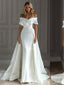 Gorgeous White Sweetheart Off the Shoulder Mermaid Simple Wedding Dresses with Trailing,MB10937