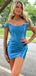 Sexy Blue Mermaid Off Shoulder Short Homecoming Dresses , HD235