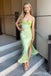 Green Spaghetti Straps Prom Dresses to Impress with Slit,MB900