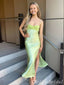 Green Spaghetti Straps Prom Dresses to Impress with Slit,MB900