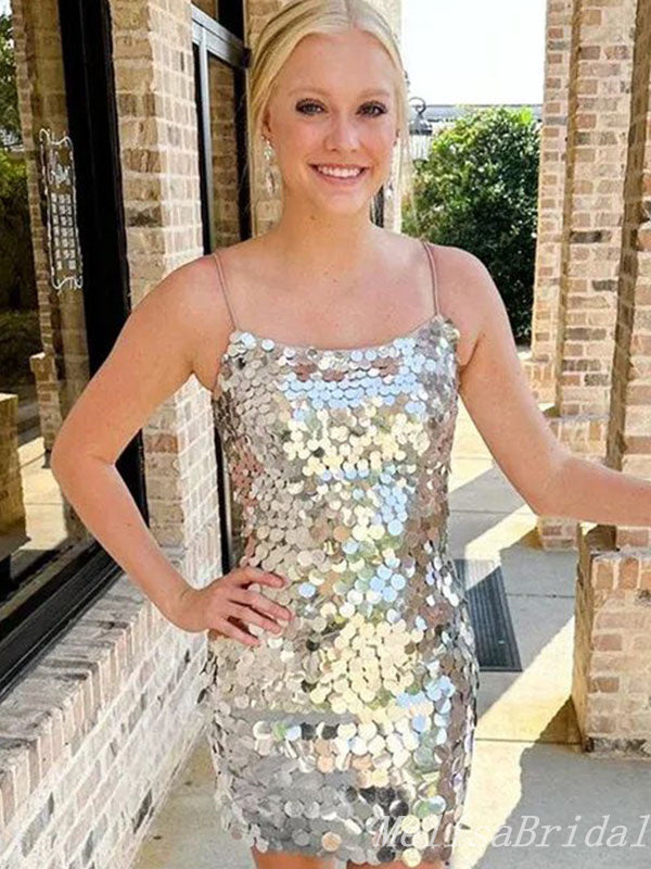 Sparkly Mermaid Spaghetti Straps Short Homecoming Dresses , HD237