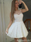 White Illusion Lace A-Line Graduation Party Short Homecoming Dresses, HD439