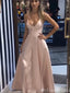 Sexy Elegant Light Pink Lace Up Back Plunging A-Line Evening Gown Maxi Long Formal Dresses Prom Dresses,MB479
