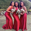 Elegant Red One Shoulder Mermaid Simple Cheap Bridesmaid Dresses ,BD90