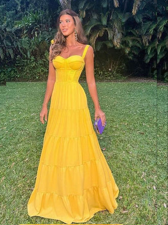 Yellow Sweetheart A-line Evening Gown Maxi Long Evening Party Prom Dresses ,MB706