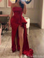Sexy Red Strapless A-Line Evening Gown Maxi Long Formal Dresses Prom Dresses With High Slit,MB460