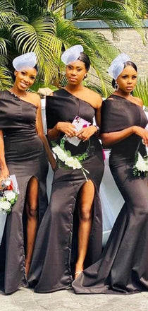 Sexy Black Off Shoulder Side Slit Simple Cheap Mermaid Long Bridesmaid Dresses ,BD160