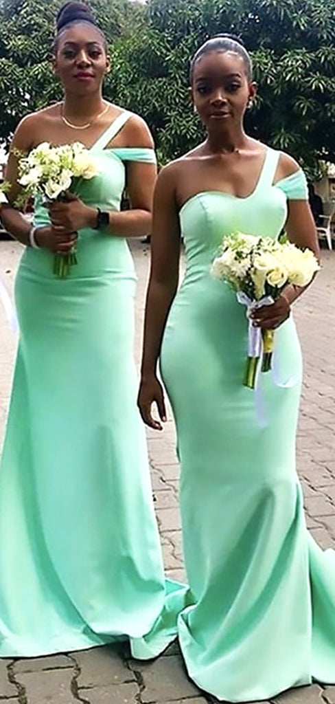 Elegant Green Off Shoulder Simple Cheap Mermaid Long Bridesmaid Dresses ,BD129