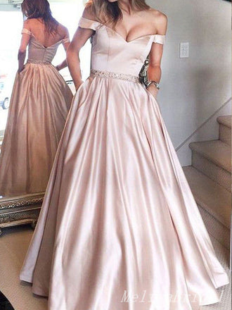 Sexy Elegant Off Shoulder Pink Sweetheart Evening Gown Long Prom Dresses with Pleats,MB266