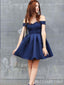 Sexy Dark Blue Off-the-shoulder Plunging A-line Short Homecoming Dresses with Pleats, HD269