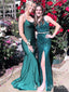 Elegant Green Spaghetti Strap Side Slit Sequin Mermaid Evening Long Prom Dresses,MB64