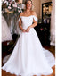 Elegant White Simple Cheap Off Shoulder Strapless A-Line Long Wedding Dresses,WD48