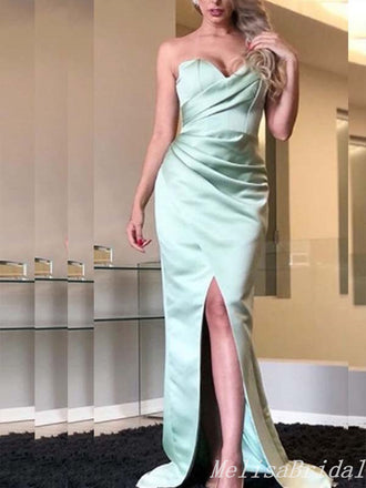 Elegant Strapless Sweetheart Sheath High Slit Evening Gown Maxi Long Formal Dresses Prom Dresses ,MB432